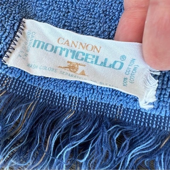 VTG Cannon Monticello Striped Leaf 2-Piece Bath Towel Set Blue MCM Retro USA GUC - Picture 10 of 10